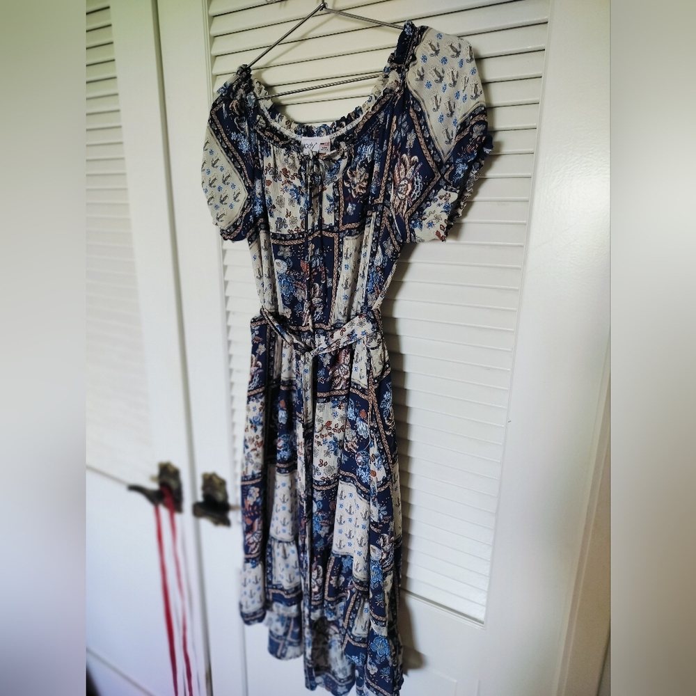 Vintage Jody California Medium Dress Tie Front Elastic Waist Floral Made In USA
